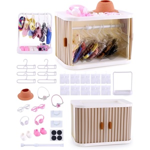 image:imageBABESIDE Portable Doll Wardrobe Storage Box for 1517cm Baby Doll Clothes with Hangers Telescopic Rod Doll Glasses Shoes Headphones Hat amp More  SpaceSaving and DustProof Design